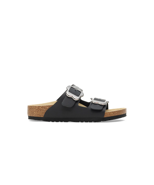 Birkenstock Kids Arizona Flower Buckle Birko-Flor Black Sandals