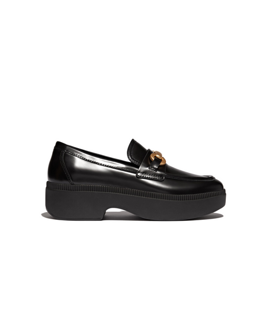 Fitflop F-Luma Chunky Snaffle Box Leather D/Wedge Loafer Black